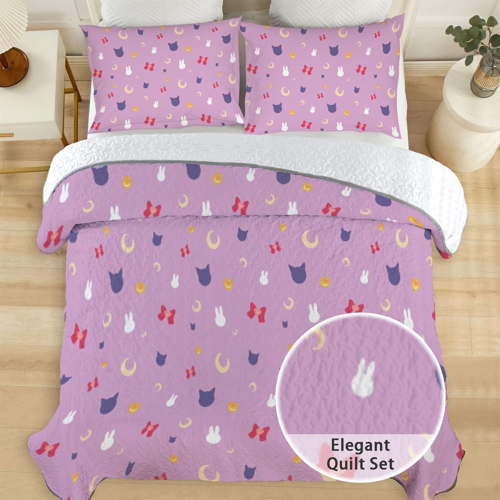 Allenjoy Queen Size Moon Scouts Quilt Bedspreads Crystal Girls Bed Set Bedding Coverlet Fabric Washable with 2 Pillow Shams SC00029-007