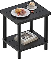 LEJANEOYE 2-Tier Bamboo Outdoor Side Table for Patio, Pool, Porch - Weatherproof, Stable, Easy Assembly - Black