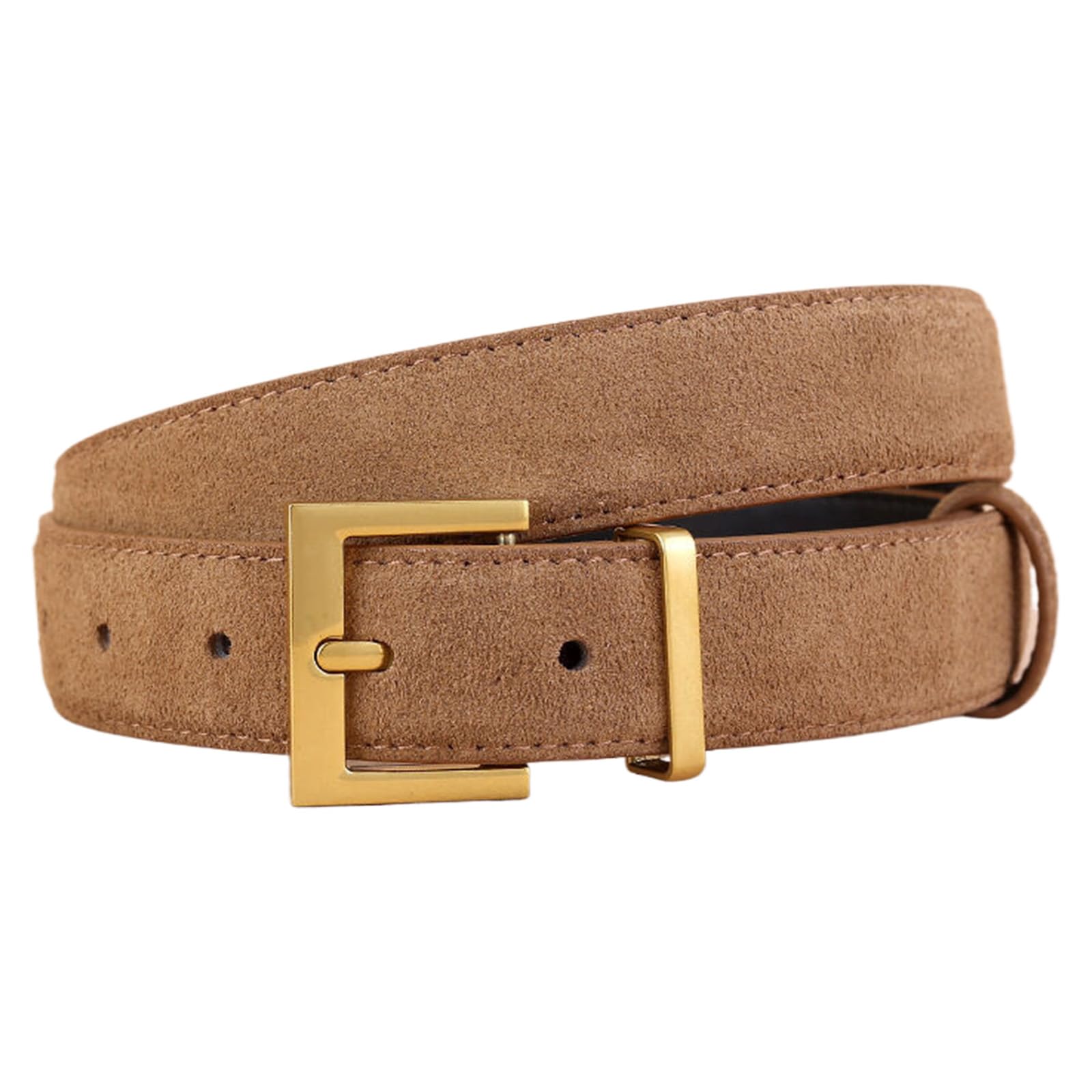 Jiary Women's A Khaki ,100Cm/39.4'', Suede Belts For Jeans, Genuine Leather Belt For Dress Pants Coat, Trendy Elegant Gold Buckle Belt