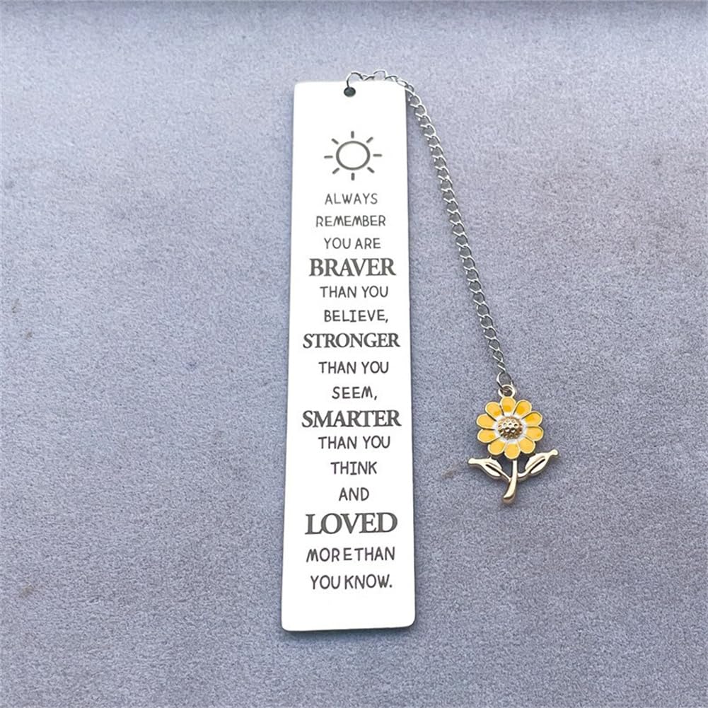 Sunflower Pendant Bookmark with Chain, Inspirational Words Book Markers for Reading, Holder, Gifts for Women Men, Teens - Image 3