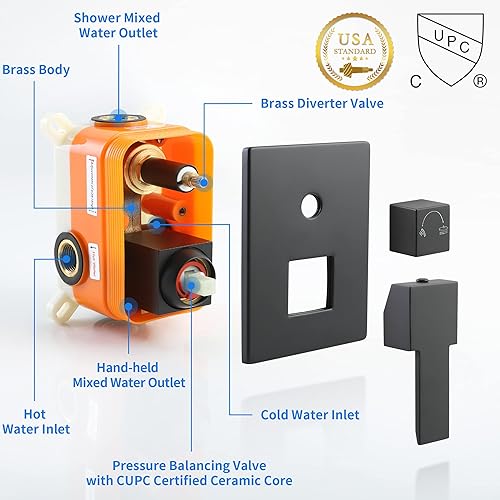 Miniatura 8 de Válvulas de ducha de montaje en pared, válvula de mango de ducha de 2 funciones, válvula de equilibrio de presión áspera, mezclador de válvula de