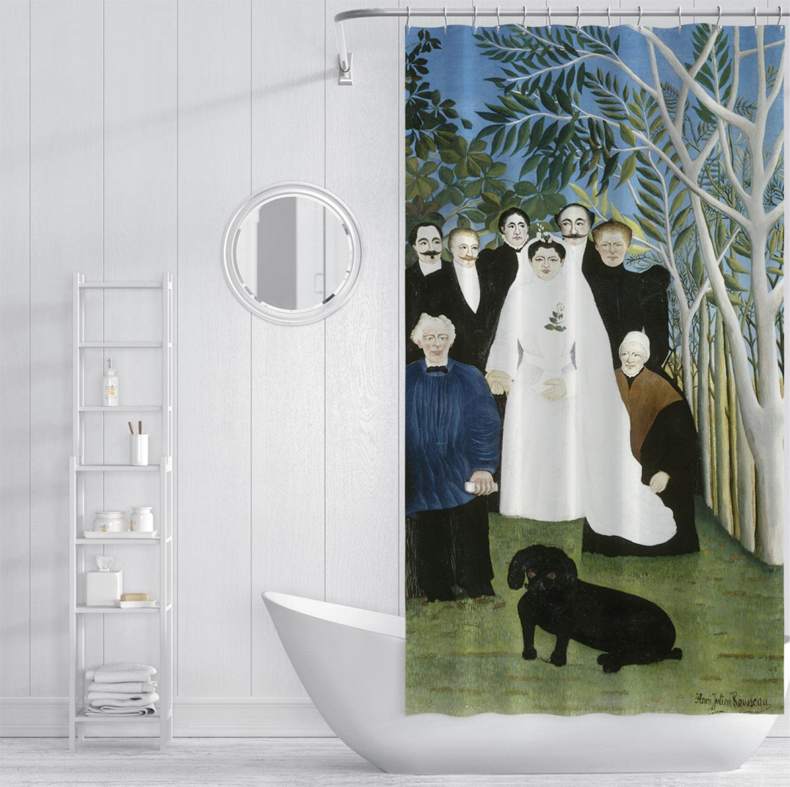 Henri Rousseau Print Zasłona prysznicowa, Vintage Zasłony łazienkowe Zasłona oddzielająca na sucho i mokro z haczykiem i szybkoschnącą 200W x 220L