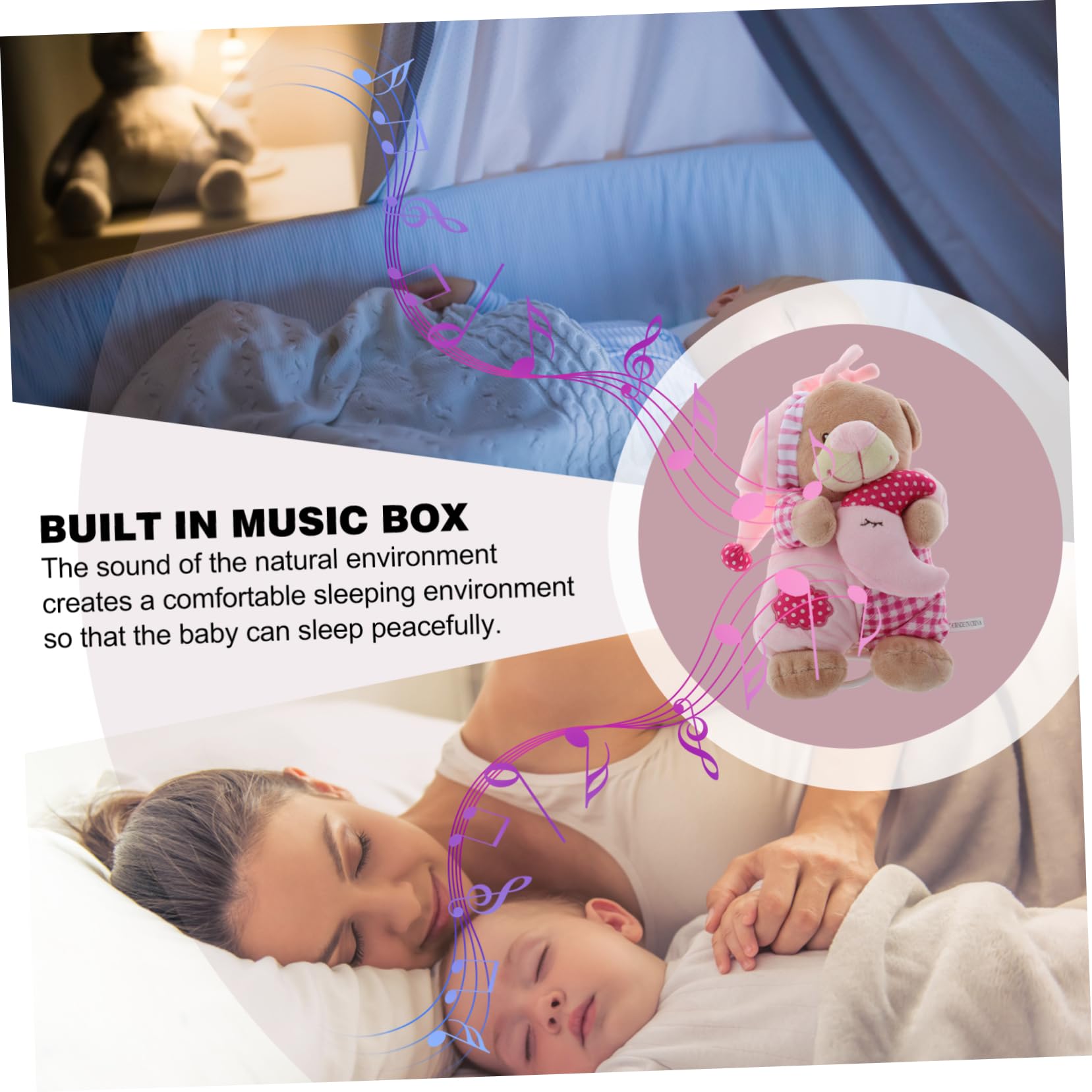 Toyvian 2pièces Doudou Musical pour Ours Apaisant avec Mobile Musical pour Sommeil Et Jeu Berceau