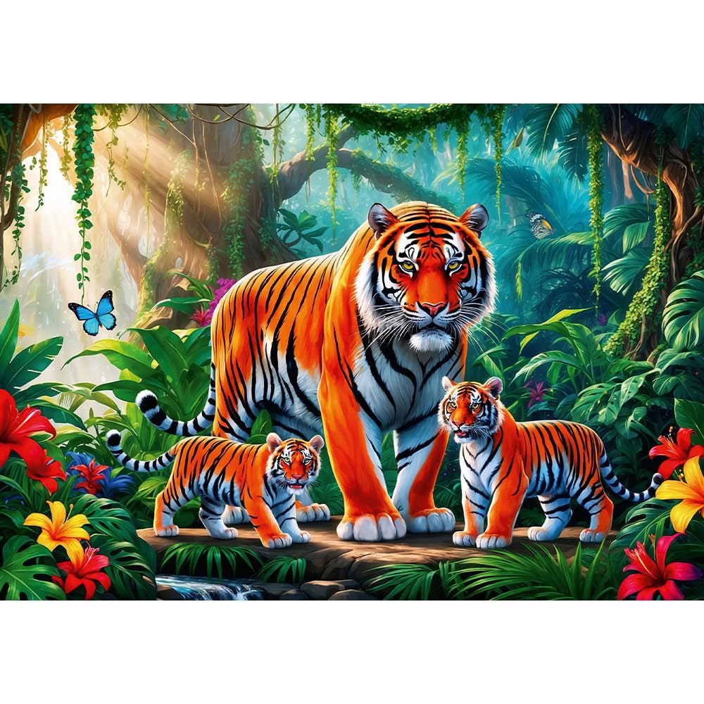 Trefl - Tygrysie Zwyczaje - Puzzle 200 Elementów - Kolorowa Układanka ze Zwierzętami, dla Dzieci od 7 lat