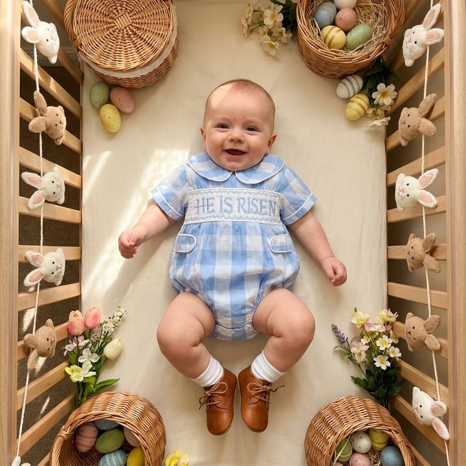 BemeyourBBs Newborn Baby Boy Easter Outfit Doll Collar Bubble Romper Short Sleeve Jumpsuit Cute Infant Boy Clothes - Image 3