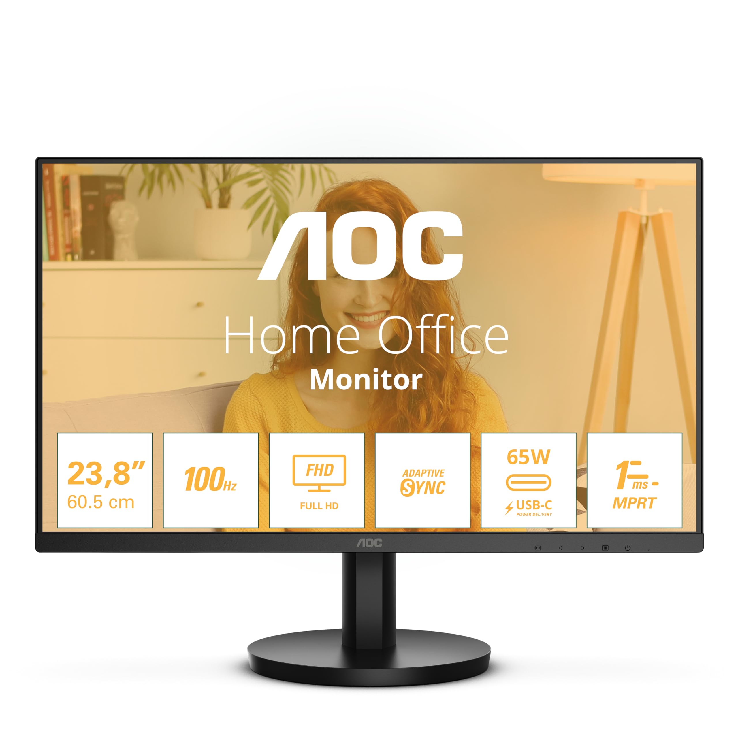 AOC 24B3CA2 - Monitor Full HD, 24 pollici, altoparlante integrato (1920x1080, 100 Hz, HDMI, USB-C (65 W Power Delivery), hub USB) nero