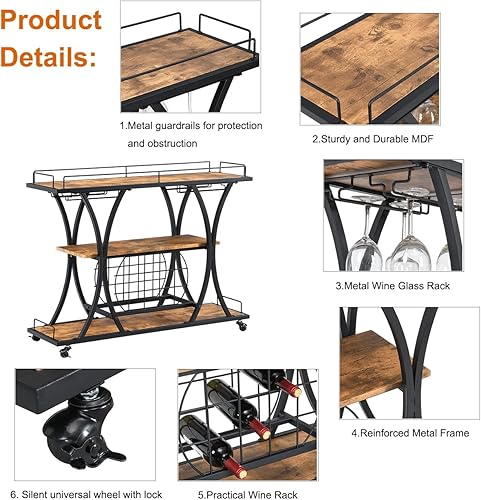 Miniatura 4 de PAG Estante de vino independiente con soporte para copas de vino, gabinete de barra de café de 3 niveles para el hogar, cocina, sala de estar,