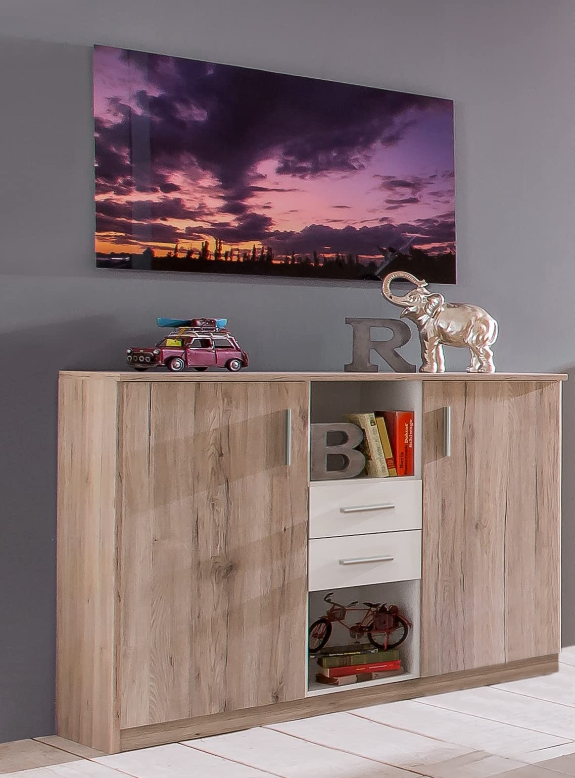 möbelando Highboard >Joker< (B/H/T: 122x105x41 cm) in San Remo-Eiche-Nachbildung