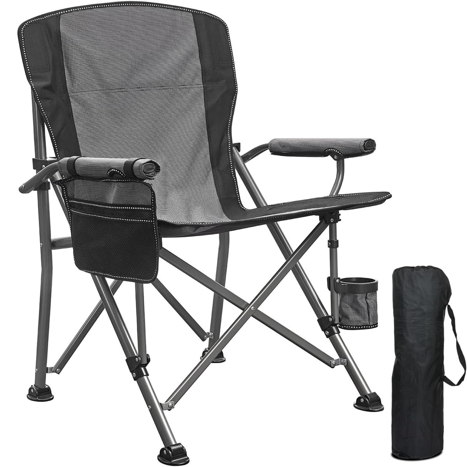 UnifaceCamping Chair,Foldable Beach Chair with Cup Holder and Side Pockets,Portable Travel Chairs,Heavy Duty Collapsible Chairs for Outdoor,Camp,Fishing,Hiking and Picnic (Black)