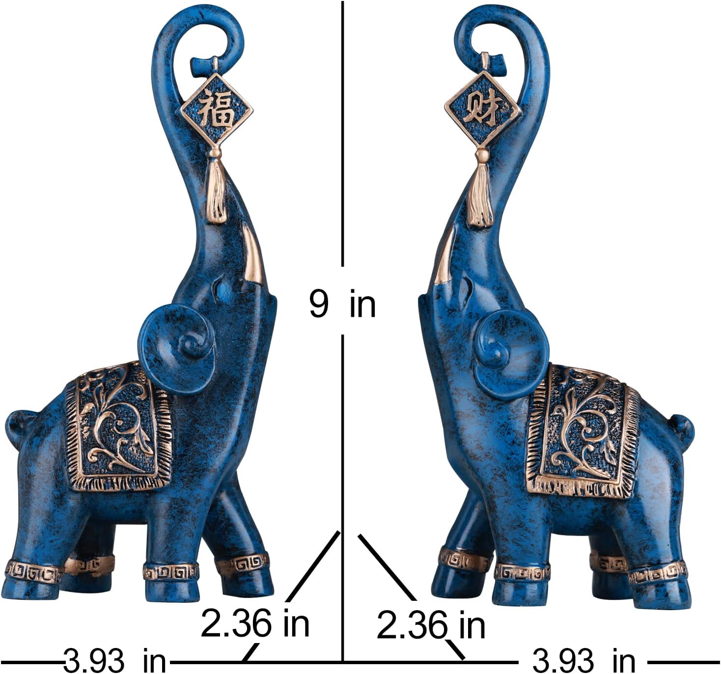 DOVDOV Elephant Statue, Blue Elephant Home Decoration, Good Luck Elephant Statue Decoration Home, Elephant Gift Living Room Entrance Shelf Decorations 2 Pack