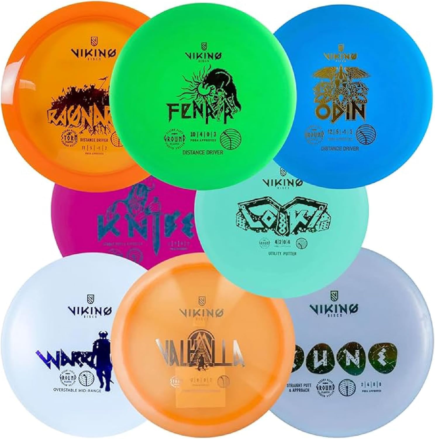Viking Discs Conqueror Disc Golf Set - 8 Disc Golf Discs for Any Distance, PDGA Approved - Putter, Mid-Range, Fairway Driver, Distance Driver - Disc Set for Beginners and Professionals