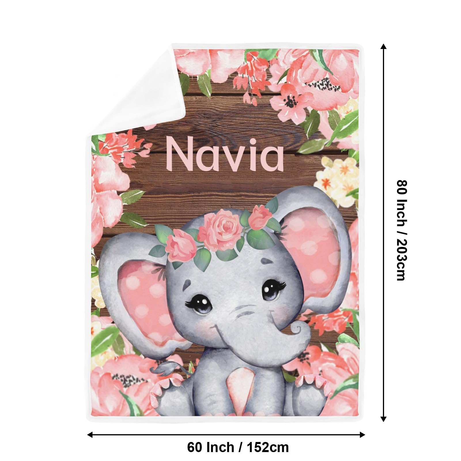 GoTussWO Personalized Gift Pink Roses Rustic Wood Elephant Safe Blanket, Stroller Canopy Replacement,40x50Inch