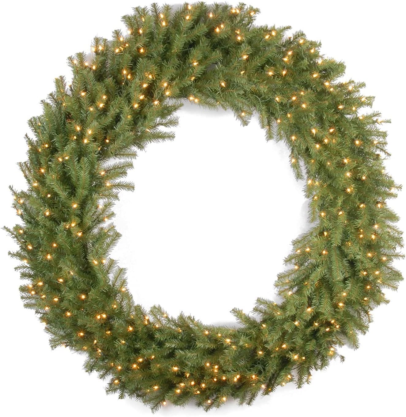National Tree Company 60 in Pre-Lit Norwood Fir Artificial Christmas Wreath, Christmas Decoration with 300 Clear Lights, 882 Tips, Green