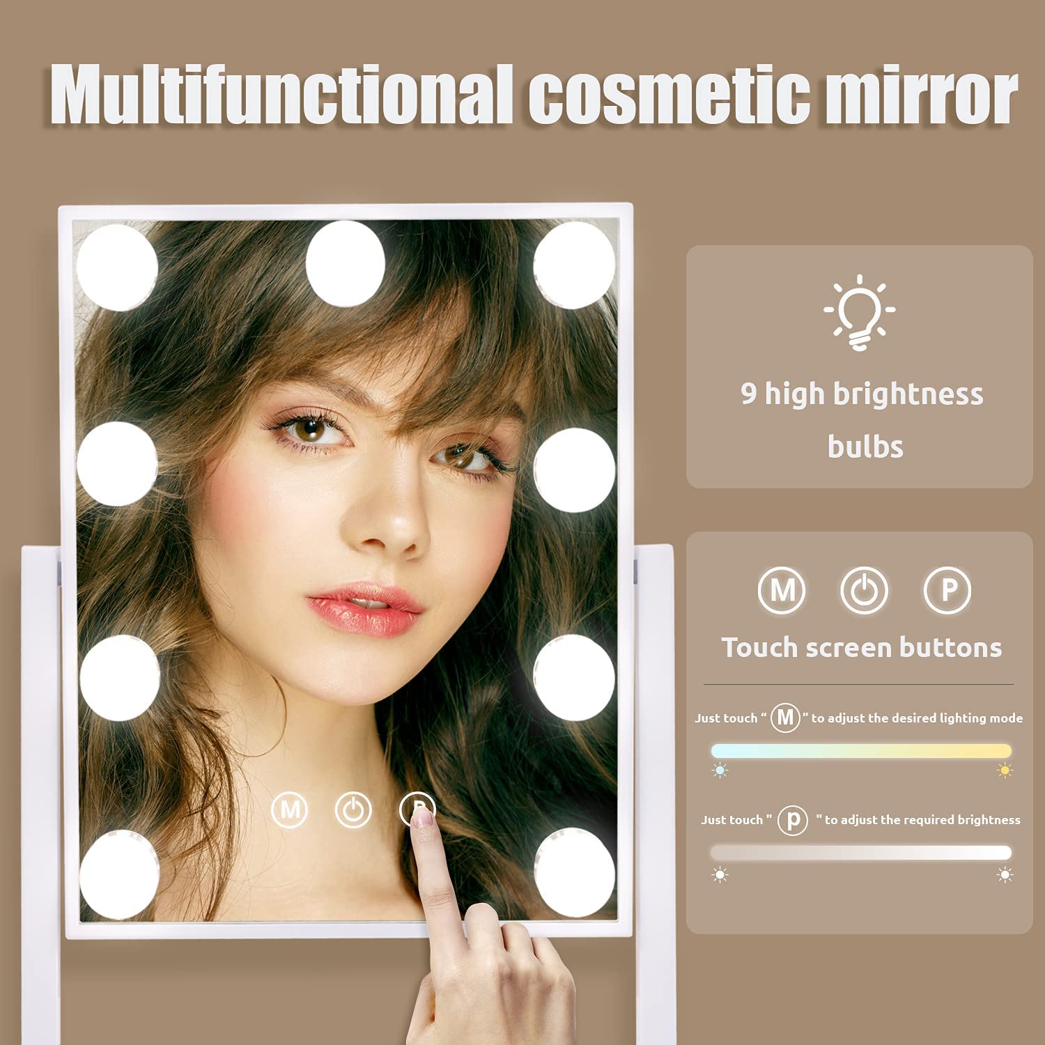 Best Deal 🛒 Fenair Lighted Vanity Mirror - Hollywood Style Makeup Vanity Mirror with Lights and Magnification,3 Color Model, Cosmetic Mirror with 9 Detachable Dimmable Bulbs for Dressing Table