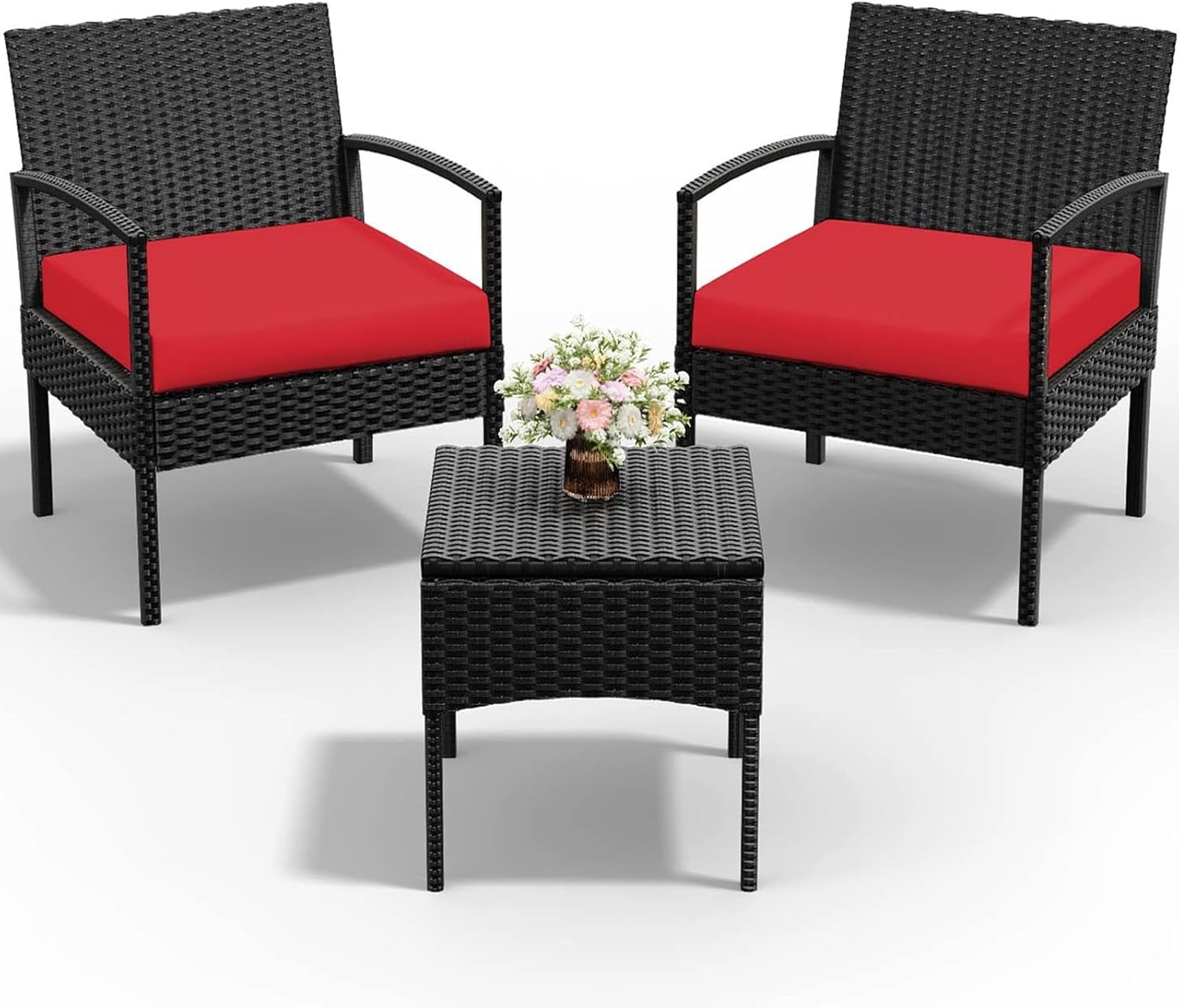 PROHIKER 3 PCS Patio Rattan Conversation Chairs Set
