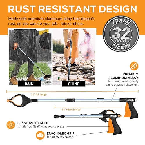 Miniatura 4 de EZPIK Grabber Reacher Pro (32 pulgadas) Herramienta de agarre de alta resistencia, herramienta de recogida de agarrador de alcance, herramienta de