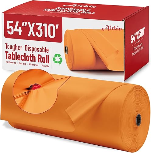 Miniatura 25 de Rollo de mantel de plástico, 310 pies x 54 pulgadas, mantel de mesa de plástico desechable negro, rollo de mantel premium PEVA impermeable negro con