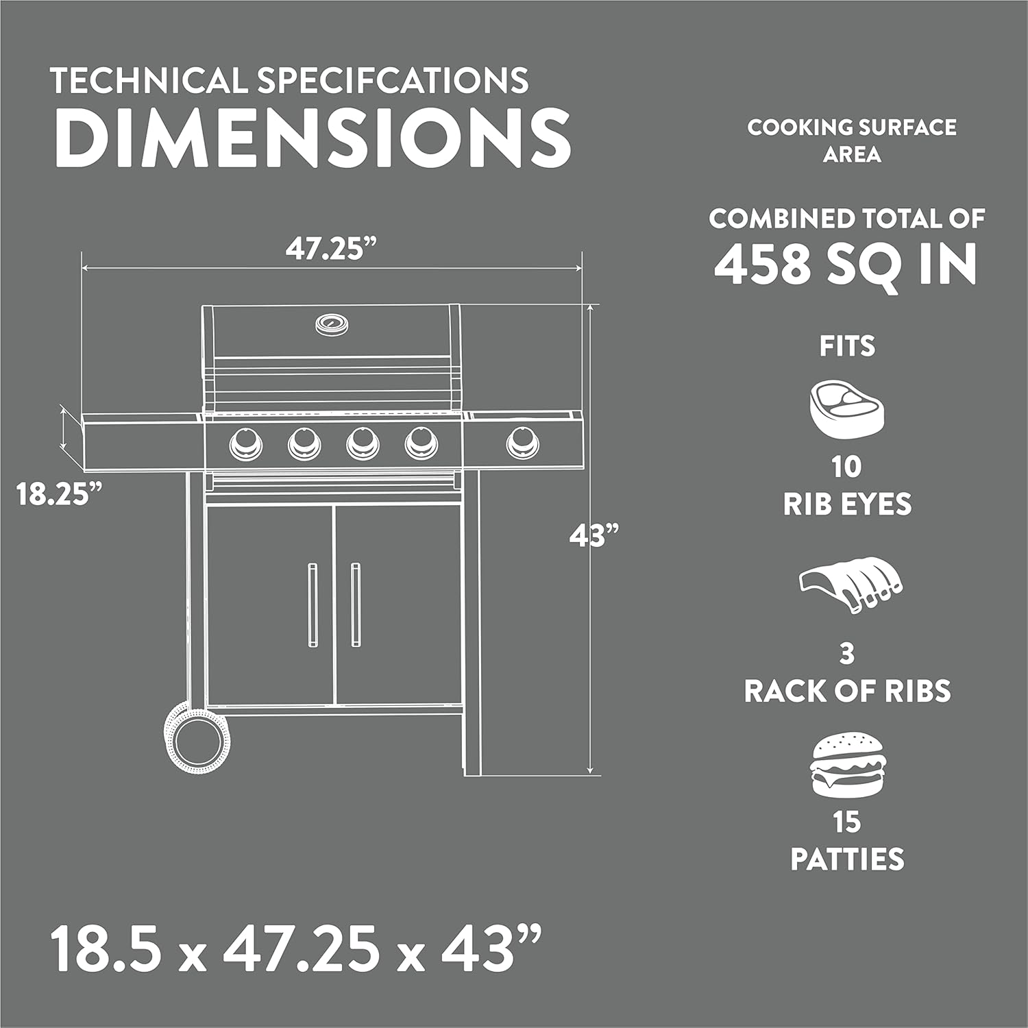 Gas One 4 Burner Gas Grill – Premium Propane Grill with Side Burner – Outdoor Grill Cabinet Style with Wheels - High-Temperature Paint Coating Gas BBQ Grill – Elegant and Luxurious Design : Patio, Lawn & Garden