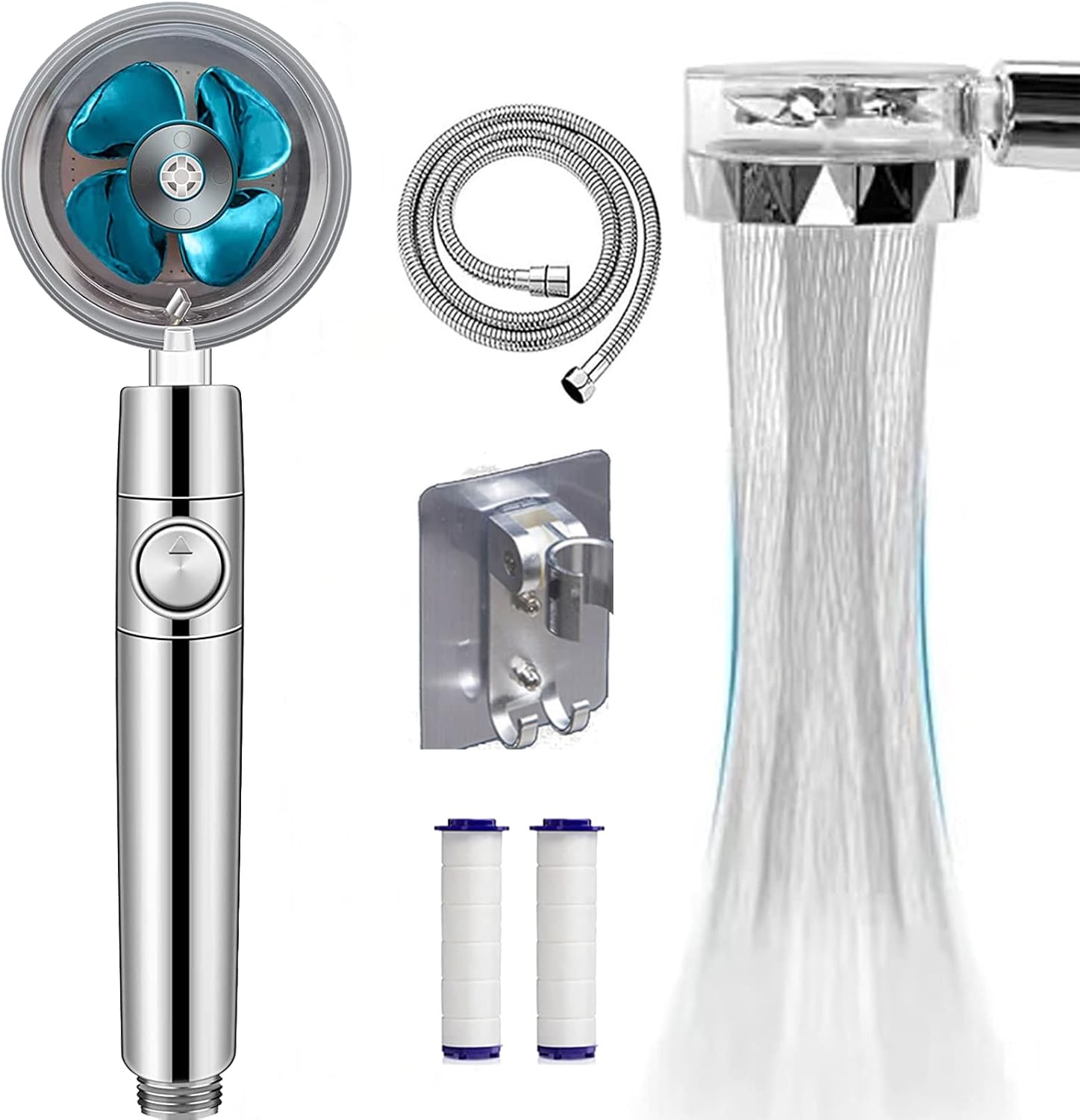 High Pressure Shower Head Water Saving,Turbo Fan Shower Head with 1.5 m