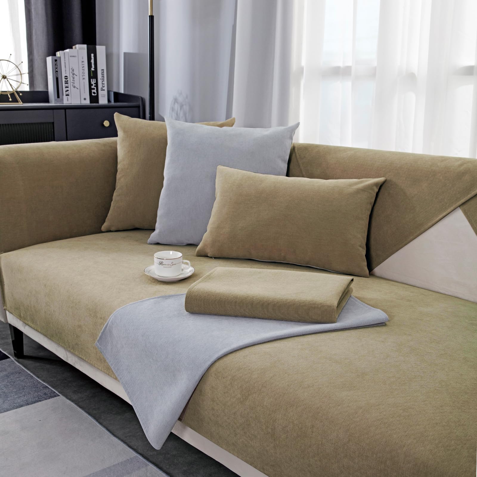 GRUYWC Chenille Sofabezug, Rutschfester Couch üBerzug, Hund Katze Sofaschoner, 1/2/3/4 Sitzer Sofa üBerwurf, füR U Form/L Form Sektionssofa