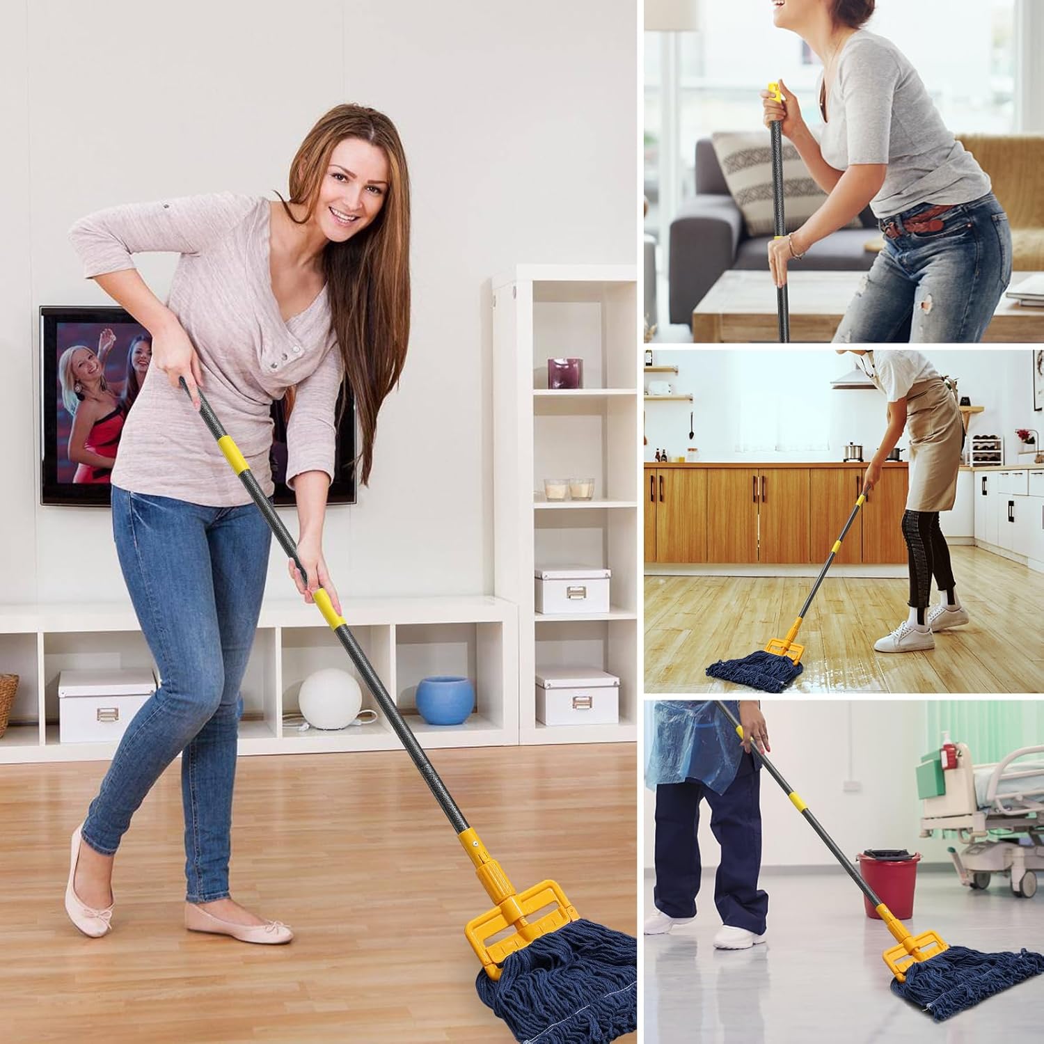 Mop Handle Commercial Heavy Duty, 60 inch Metal Commercial Mop Stick,Side Gate Mop Head Replacement Holder for Floor Cleaning,Clamp Mop Handles Quick Change for Wet Mop (1)