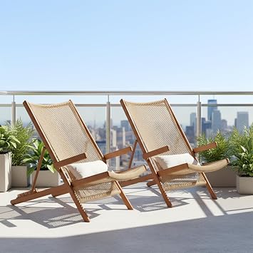 Balcony Chairs & Lounge Chairs with Armrests, PEWickerwork Outdoor Furniture Set, Beige, All-Weather, 330lb Load-Bearing, Ideal for Balcony, Patio, Living Room, and Bedroom