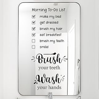 Wash Your Hands Bathroom Wall Decals - Black Vinyl Stickers for Walls Mirror Shower | Morning to-Do List | Brush Your Teeth