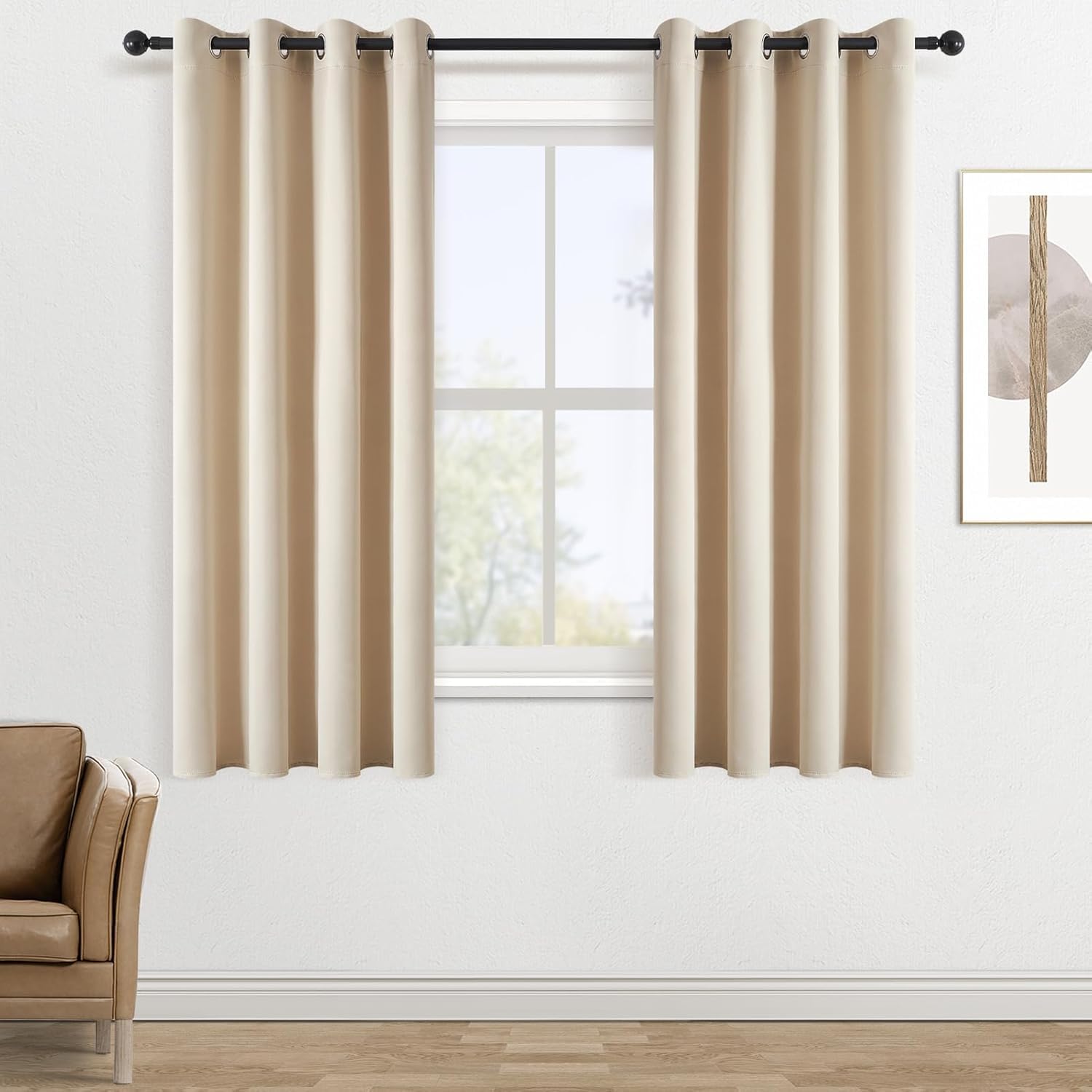 Topfinel Cortinas Cortas Beige Cortinas Dormitorio 2 Piezas Cortinas Opacas con Ojales Cortinas Termicas Aislantes Frio y Calor para Salon Cocina Blackout Curtains 117an x137al cm