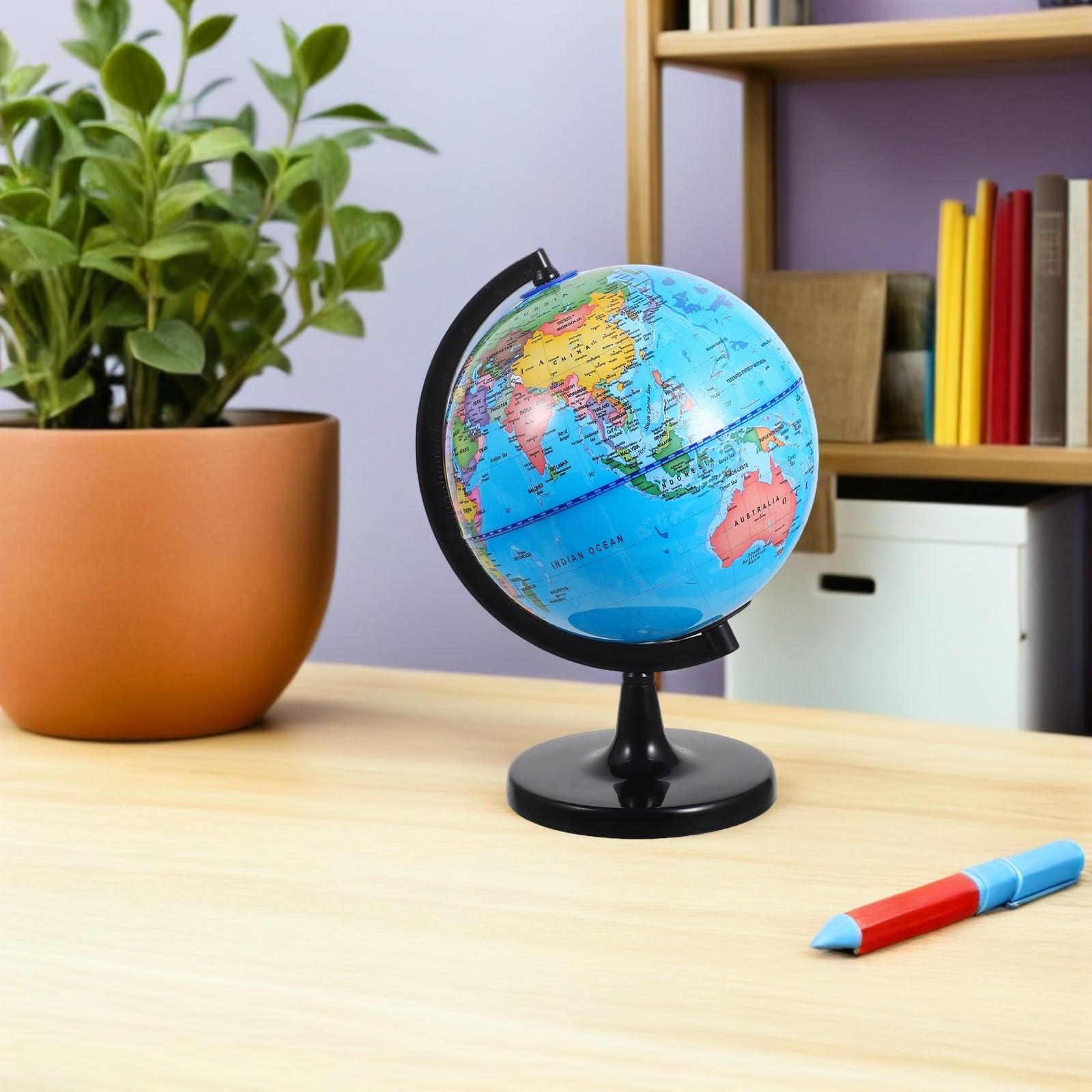 Cabilock Globo Didattico con Supporto Stabile, Mappamondo da Scrivania Rotante in Plastica, Globo Terrestre Educativo la Classe e L’apprendimento Domestico
