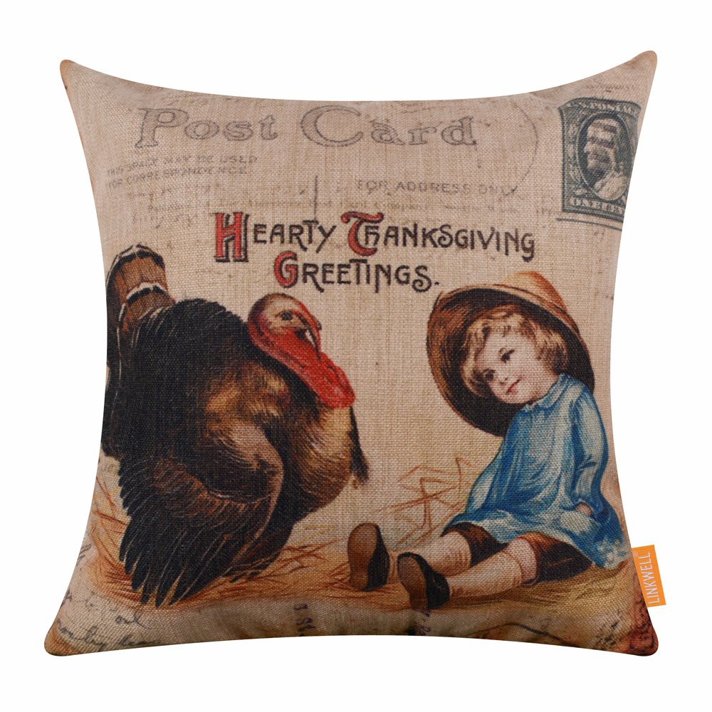 Thanksgiving Pillow Cover 18x18, Farmhouse Autumn Decorative Pillow Cover, Fall Decor for Home Indoor, Turkey Cushion Pillowcase for Sofa Couch CC861
