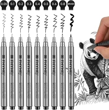 Micro-Pen Fineliner Pens, 9 Size Black Archival Ink Pens | Fine Point Waterproof Multiliner Pen for Artist Illustration, Sketching, Art Drawing, Anime, Manga, DIY Gifts Projects