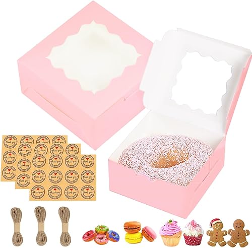 30 cajas de panadería con ventana de 6 x 6 x 3 pulgadas, cajas para pasteles de 6 pulgadas, cajas de papel para galletas, cajas pequeñas para
