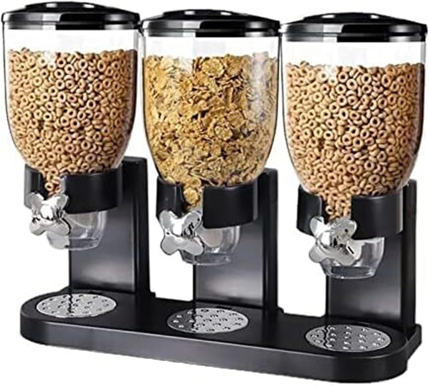 Large Triple Cereal Dispenser - 3 Pack 2L Large Cereal Containers Storage Airtight, Nuts & Candy - Commercial Grade Food Dispenser with Canisters for Kitchen Organization