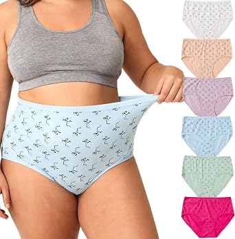 6 Pack Womens Cotton Underwear Ladies Panties Plus Size XL-5XL | Mid High Waist, Brief, Full Coverage, Comfort