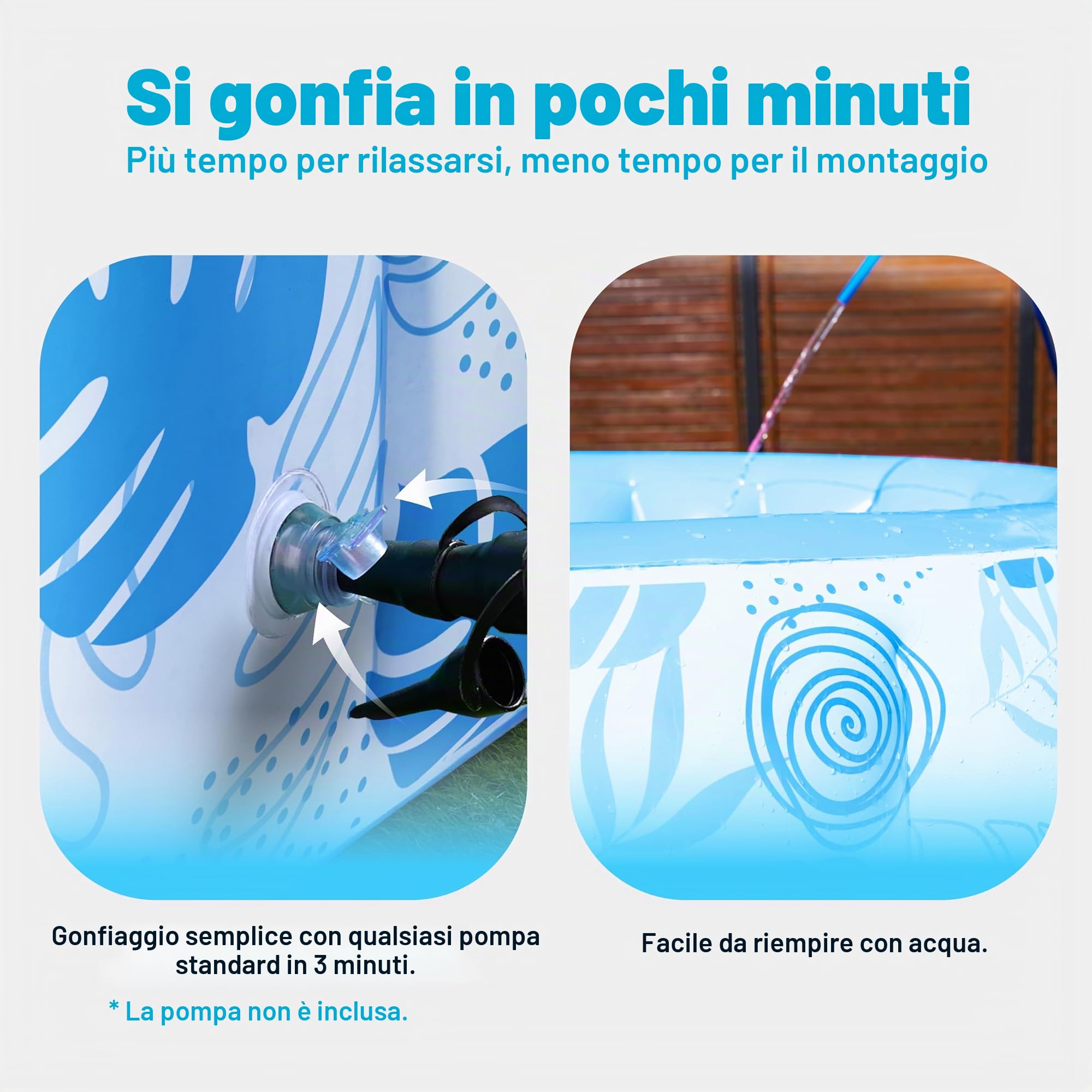 SLOOSH Piscina Gonfiabile, 5,5 ft × 20 pollici (167,6 × 50,8 cm), Piscina Fuori Terra per la Famiglia, gonfiabile con comodo schienale, ideale per feste acquatiche estive in giardino, sul prato, Blu