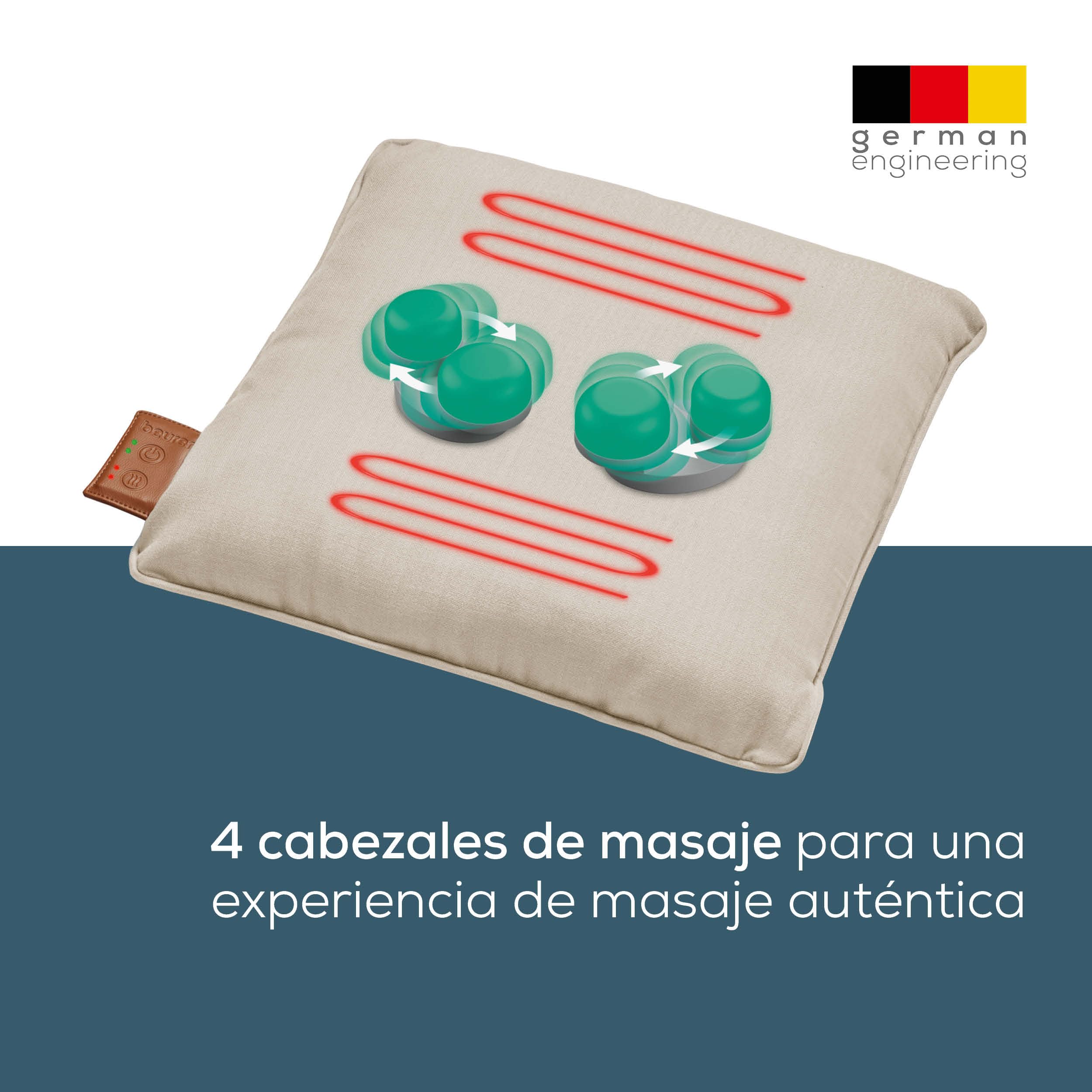 Beurer MG 139 - Cojín de masaje inalámbrico Shiatsu con función de calor, calor conmutable, fabricado con material reciclado, lavable a máquina, apagado automático, 40 x 40 cm, color beige