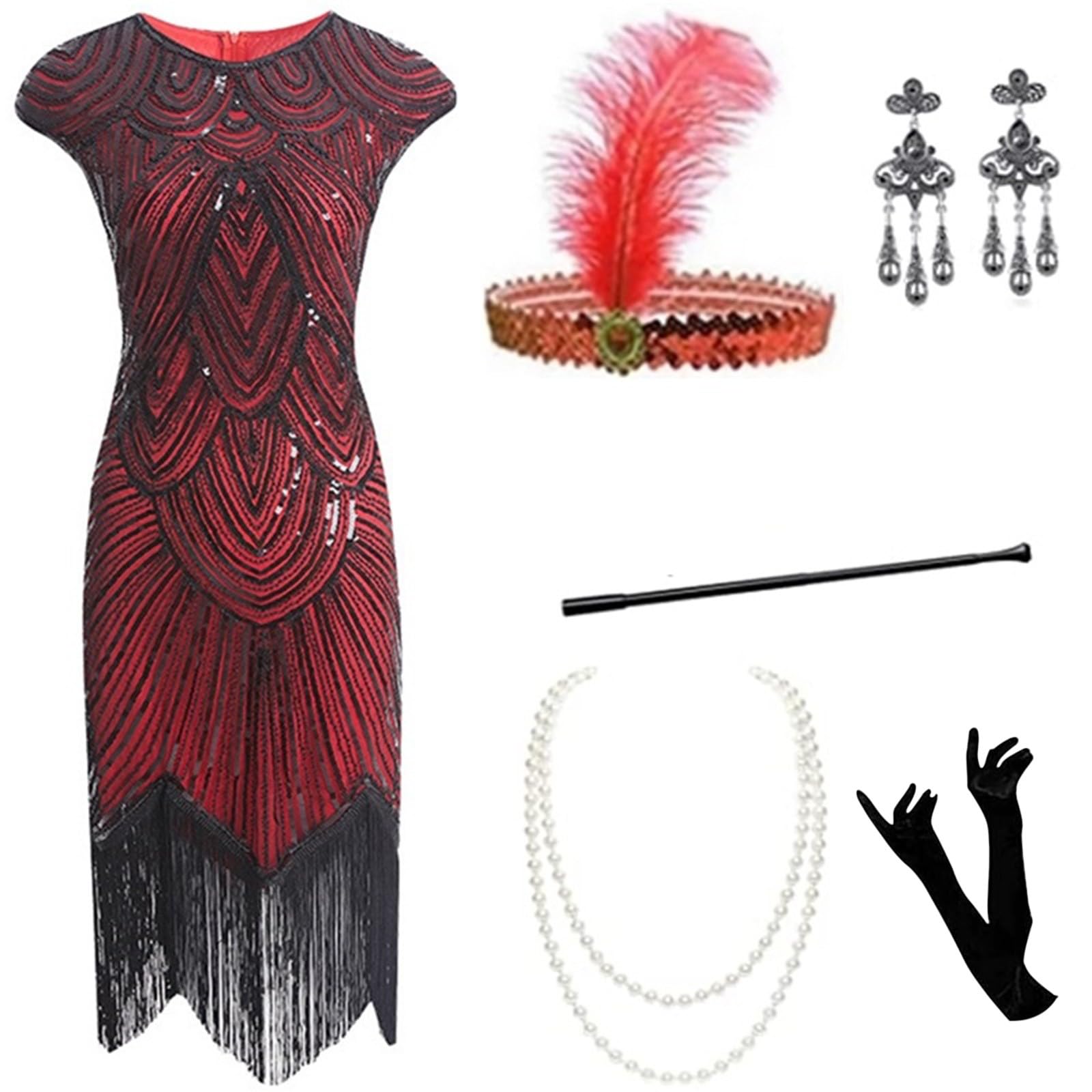 Robe Gatsby Femme Annee 20 Robe À Charleston Retro Robe Vintage Style Années 20 Robe De Soirée Robe Années 1920 Robe Gatsby Femme Annee 20 Grande Taille avec Ensemble d'Accessoires Années 20