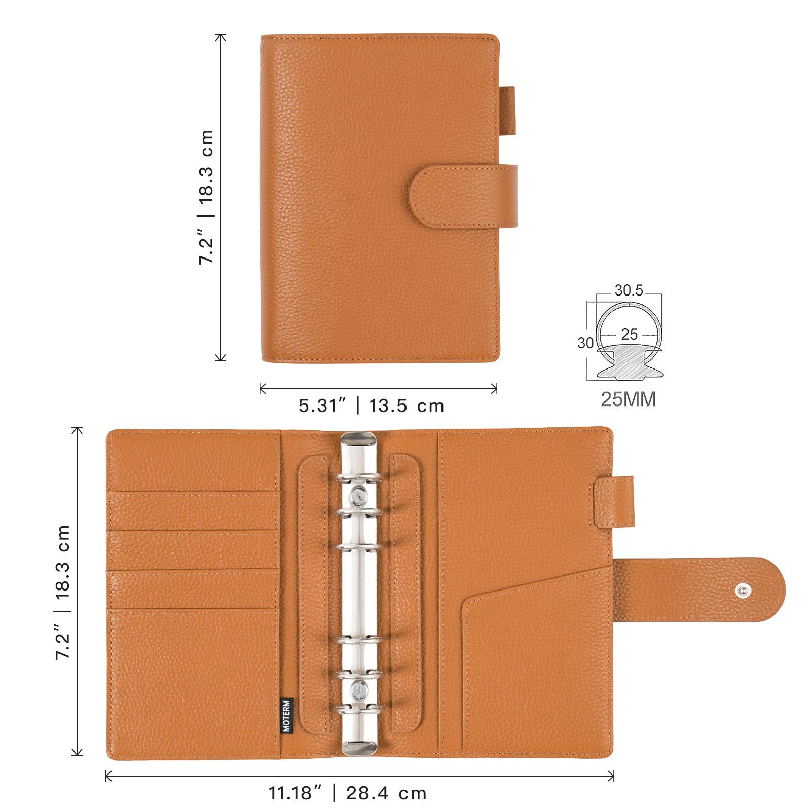 Moterm Elite Personal Ring Planner - Genuine Leather Folder Organiser without Large Back Pocket (Burnt Orange Quartz, 25mm ring) - Image 2