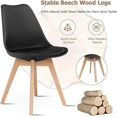 Miniatura 7 de Hysache (HW67271) - 4 sillas de comedor modernas, con respaldo alto, asiento acolchado y patas de madera maciza, sillas laterales tapizadas de Negro