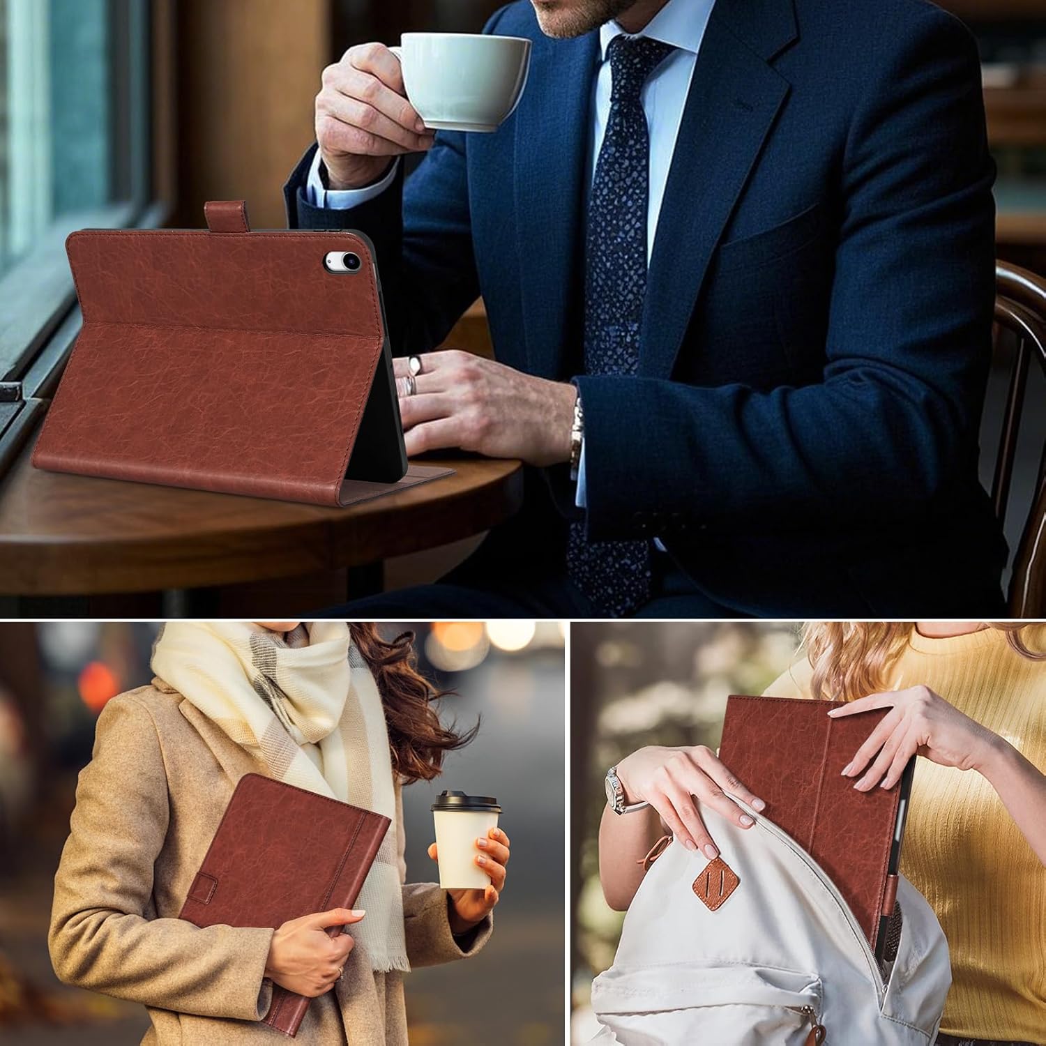 Leather Case for iPad A16 11th Gen 11 Inch,iPad 10th Gen. 10.9 Inch, Premium Leather Folio Cover with Apple Pencil Holder, Auto Wake/Sleep, Adjustable Stand, Magnetic Closure,Red Brown