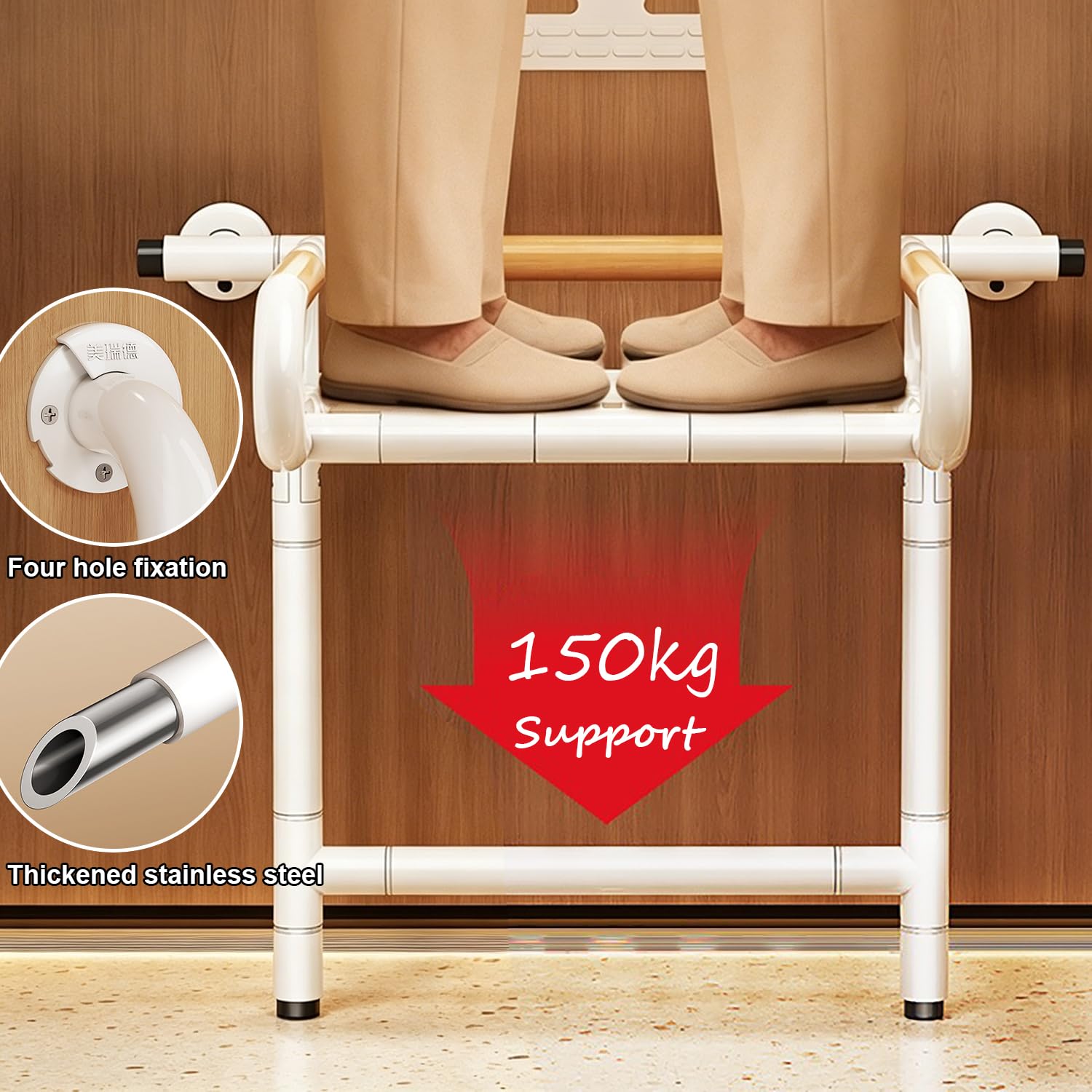 Silla de Ducha Blanca de Pared para Ancianos y Discapacidad | Asiento de Ducha Plegable,Banco de Baño Antideslizante,Ahorro de Espacio,Luminoso,Acero,Panel Reforzado,Soporta 150 kg