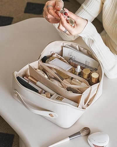 Miniatura 190 de EACHY - Bolsa de maquillaje de viaje, bolsa de cosméticos de gran capacidad para mujeres, portátil, impermeable, bolsa de aseo plana abierta