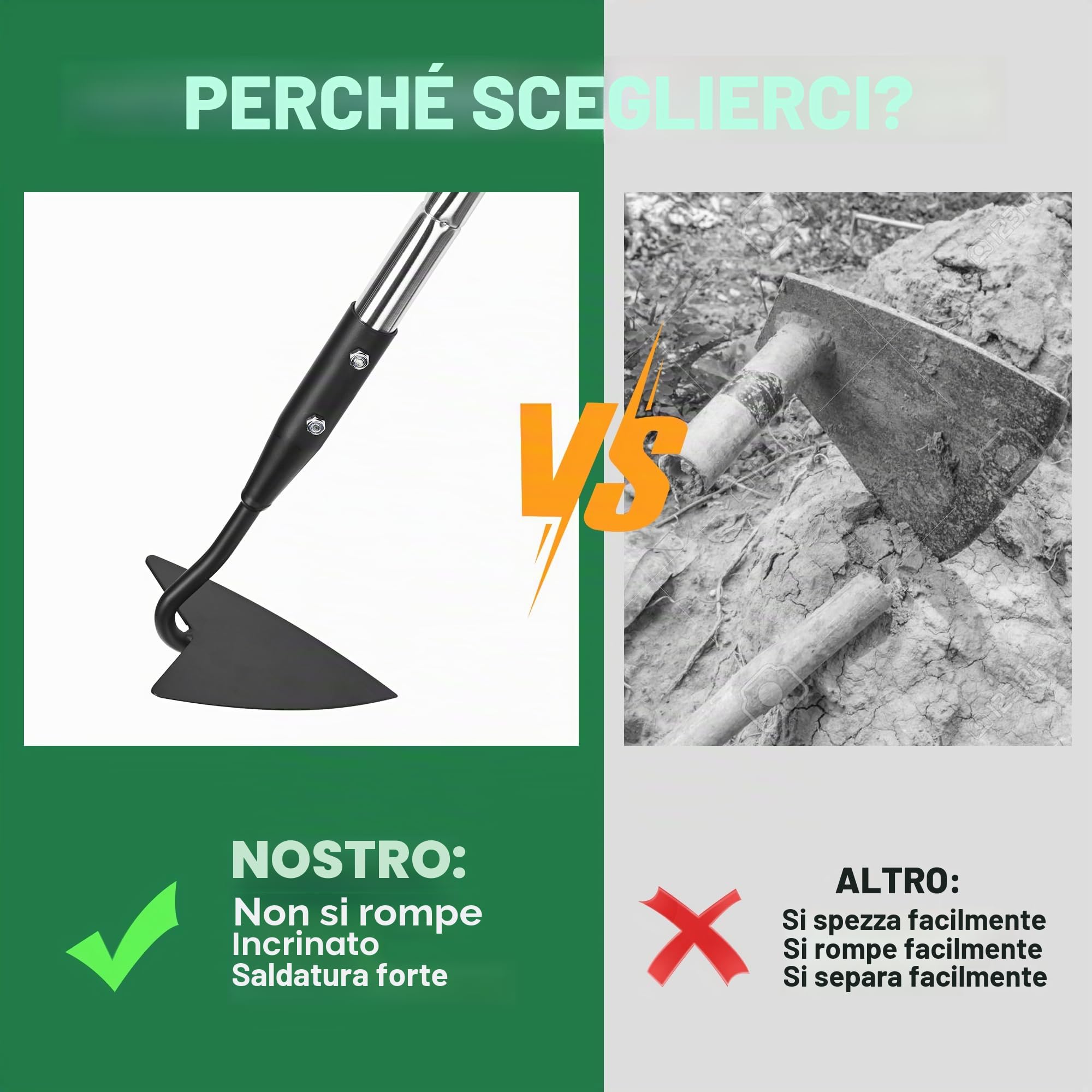 YEELOR Warren Zappa, Zappa da Giardino in Acciaio al Carbonio con Manico Lungo Regolabile in Acciaio Inox da 144,78 cm, Zappa da Giardino Robusta per Rifilatura, Diserbo, Scavatura, Allentamento e