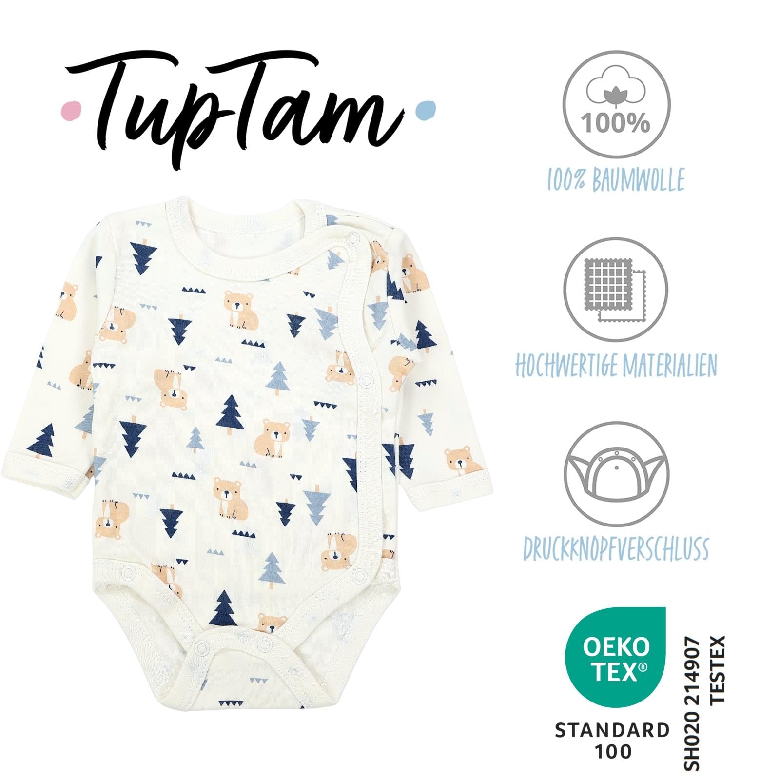 TupTam Body Bebé – Pack de 5 Bodies Bebé Recién Nacido, Body Bebé Niño con Cierre Frontal, 100% Algodón — view 2