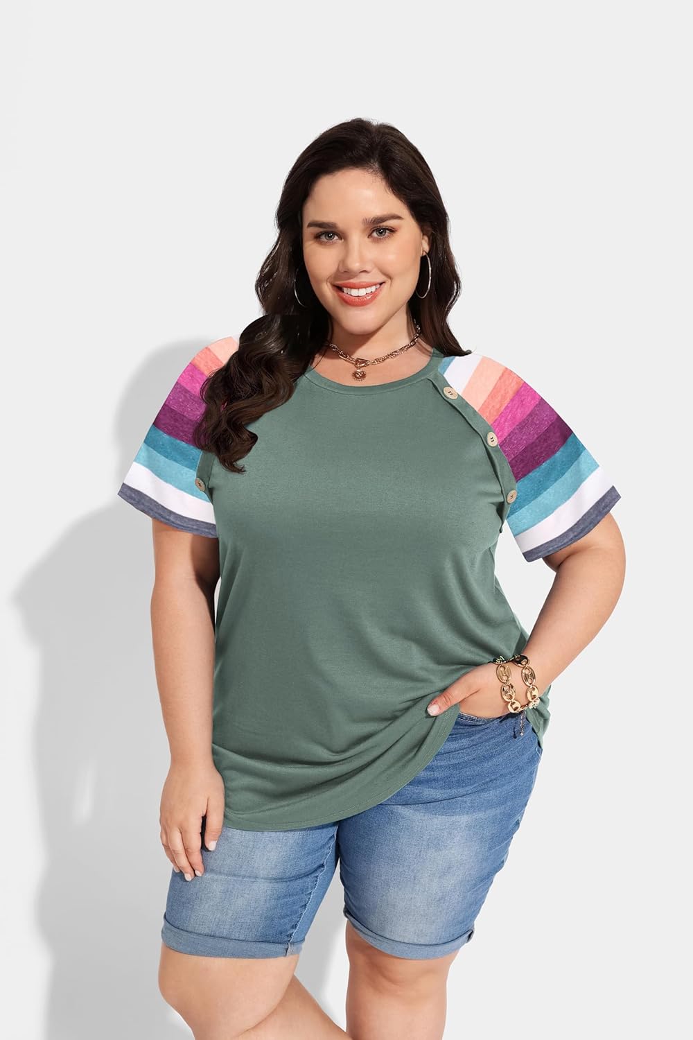 RITERA Plus Size Tops for Women Blouse Button Summer Crewneck Short Sleeve Fashion Casual T-Shirts Pullover XL-5XL - Image 3