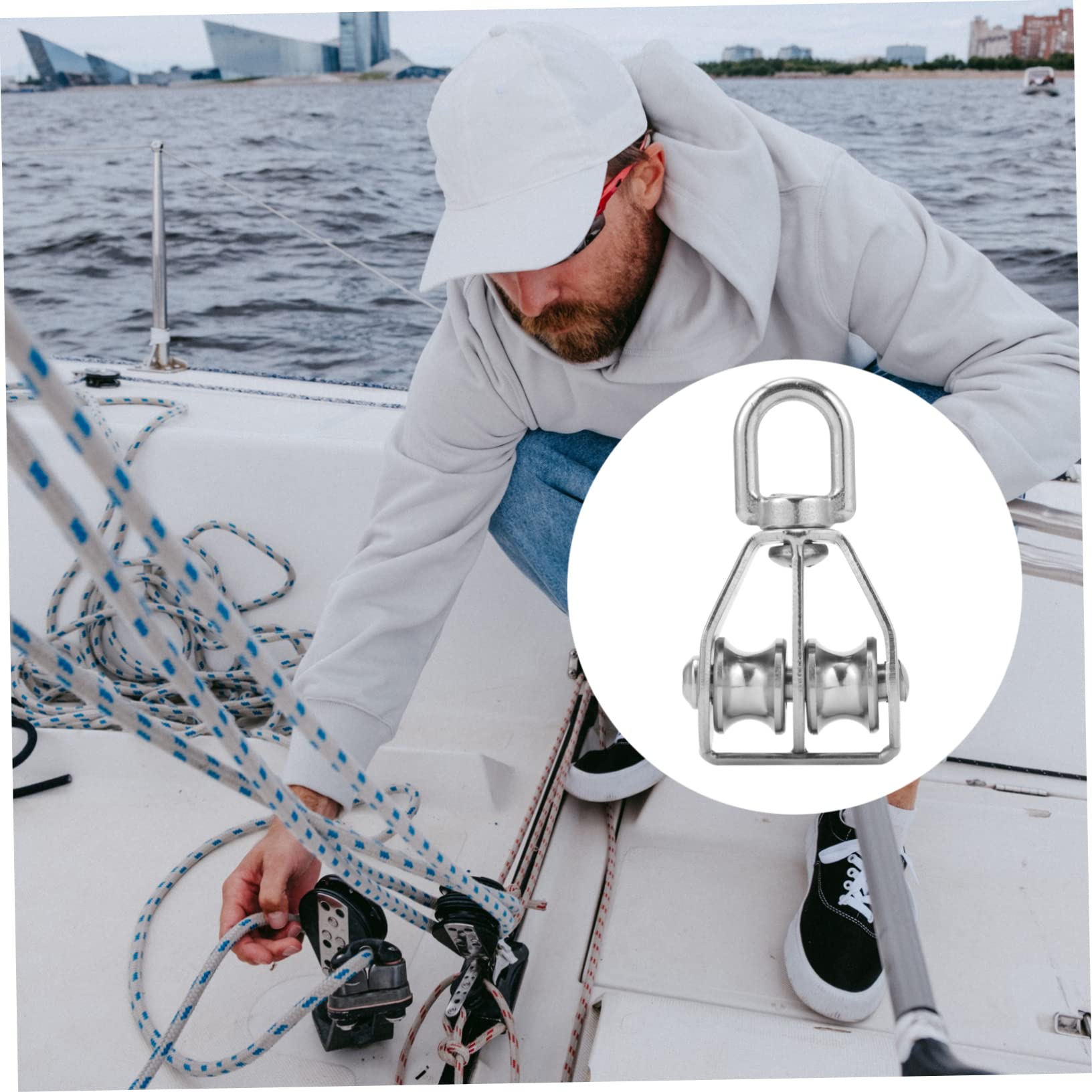 Anneome 2 Pcs Double Pulley Roller Stainless Steel for Lifting Transportation Mining Garage Machine Loading