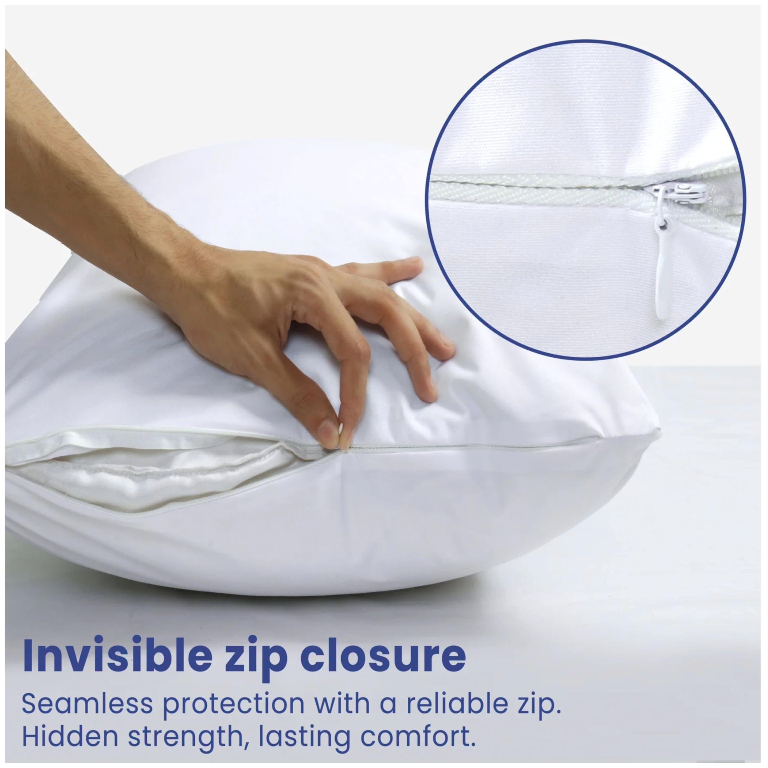 Waterproof Pillow Protectors with Zipper Queen Size 2 Pack Zippered Pillow Covers, Breathble and Noisless Pillow Encasements, Moisture Wicking Pillowcases - 3