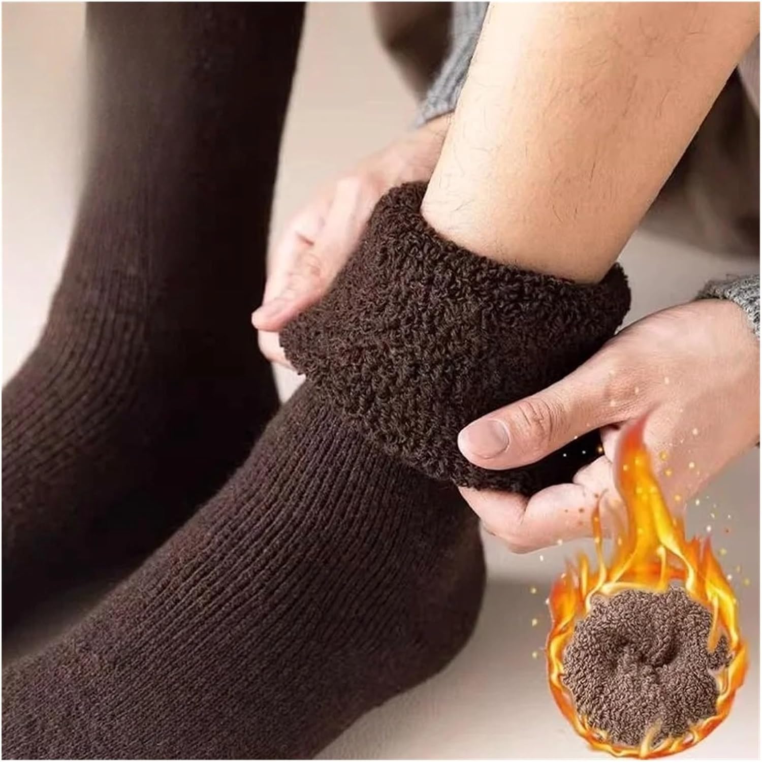 3 Pair Winter Thick Warm Knee-High Men's Socks Men's Calf Socks Casual Socks Stockings Men(Light Grey)