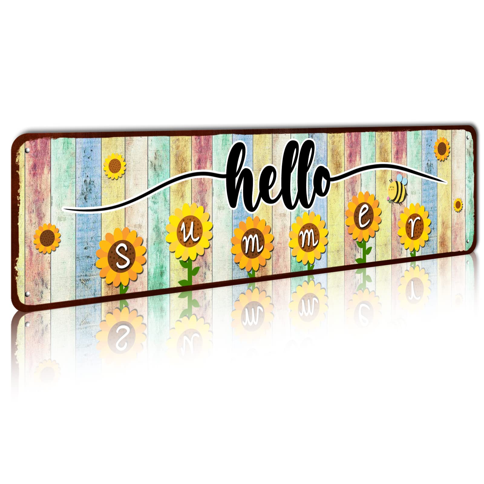 Hello Summer Sign,Farmhouse Sunflower Summer Decor Sign Porch Decor for Home Garden Farmhouse Yard Office Decorations 4x16 Inch