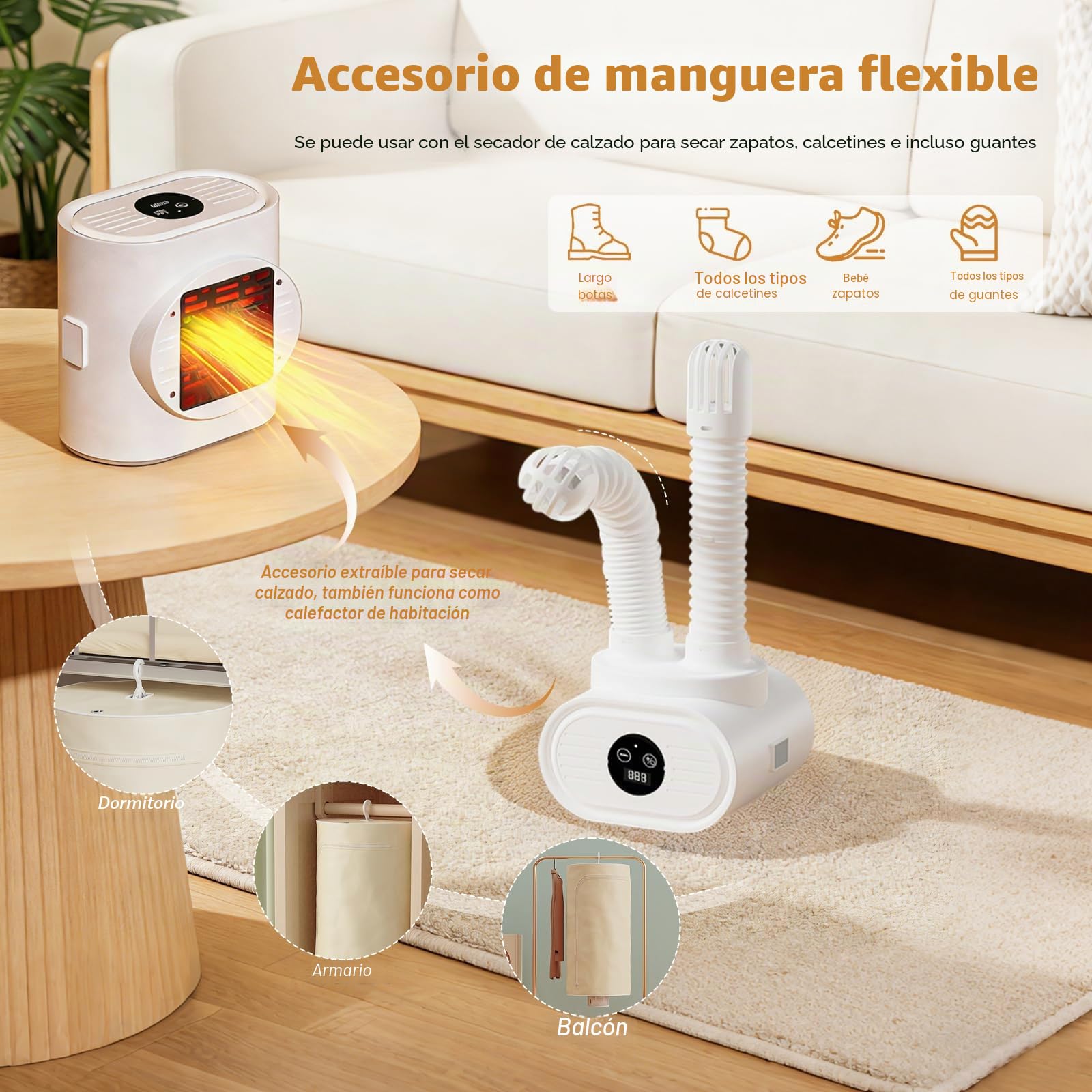 Secador de ropa 3 en 1 con calefacción PTC – Secadora de zapatos y secadora de ropa y calefactor | 600 W con aire caliente 360° | Capacidad de hasta 10 kg | Incluye bolsa seca y mando a distancia